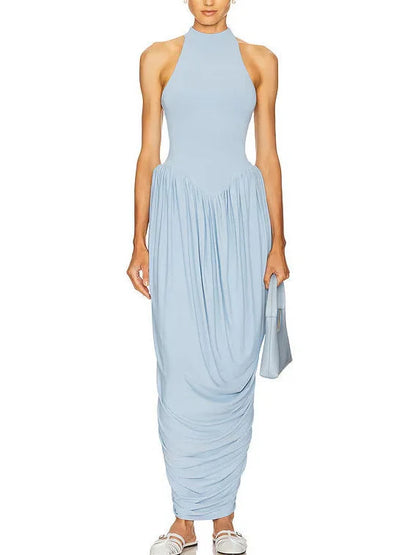 Jersey Sleeveless Fit & Pleated Drape Dress Small / Pale Blue Dresses