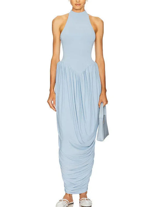 Jersey Sleeveless Fit & Pleated Drape Dress Small / Pale Blue Dresses