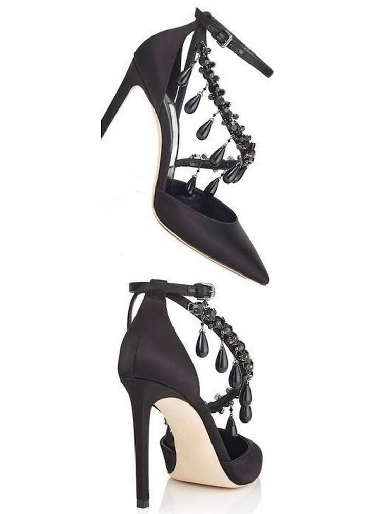 Women’s Jewel-Embellished Black High-Heel Satin Pumps Branna Couture