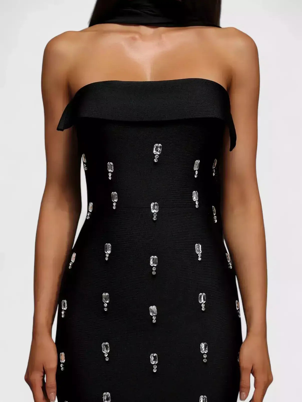 Jewel-Embellished Sleeveless Black Sheath Evening Gown - Dresses