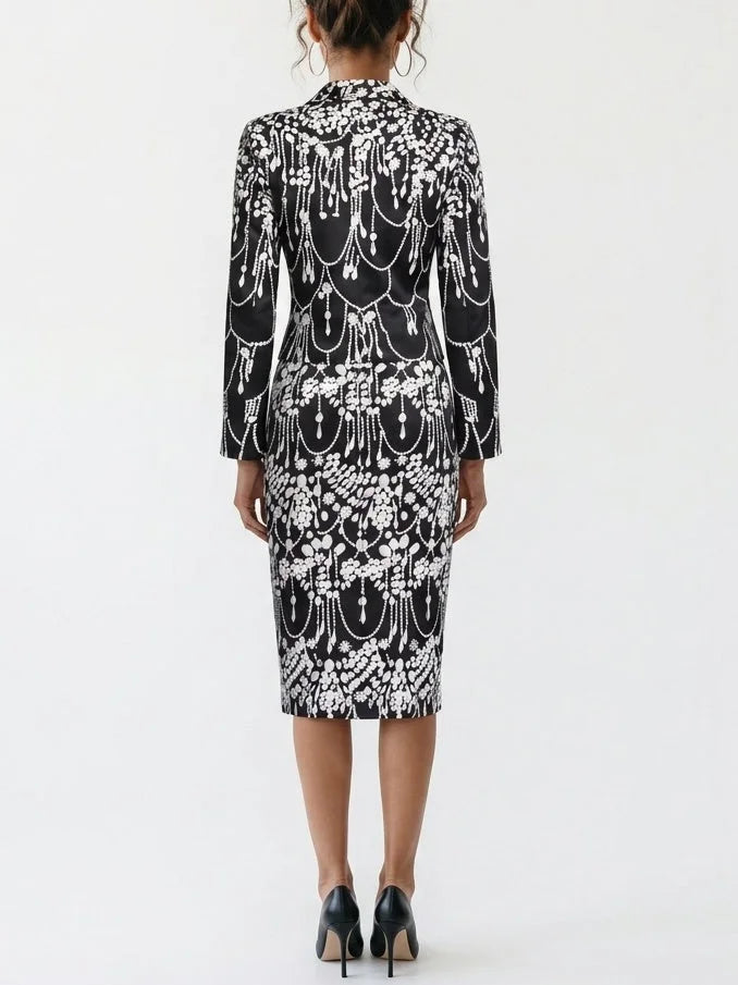 Jewel Motif Jacket and Pencil Skirt Set - Suits & Sets