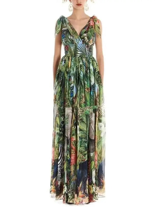 Jungle Printed Chiffon Dress - Branna Couture