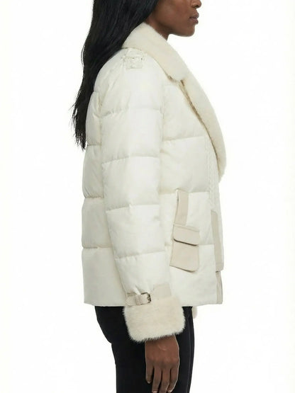 Knit-Panel Down Jacket with Mink Fur Trim - Jackets
