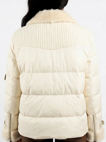 Knit-Panel Down Jacket with Mink Fur Trim - Jackets