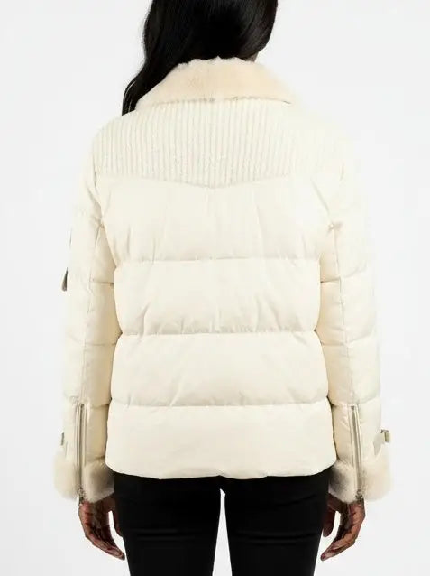 Knit-Panel Down Jacket with Mink Fur Trim - Jackets