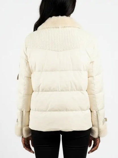 Knit-Panel Down Jacket with Mink Fur Trim - Jackets