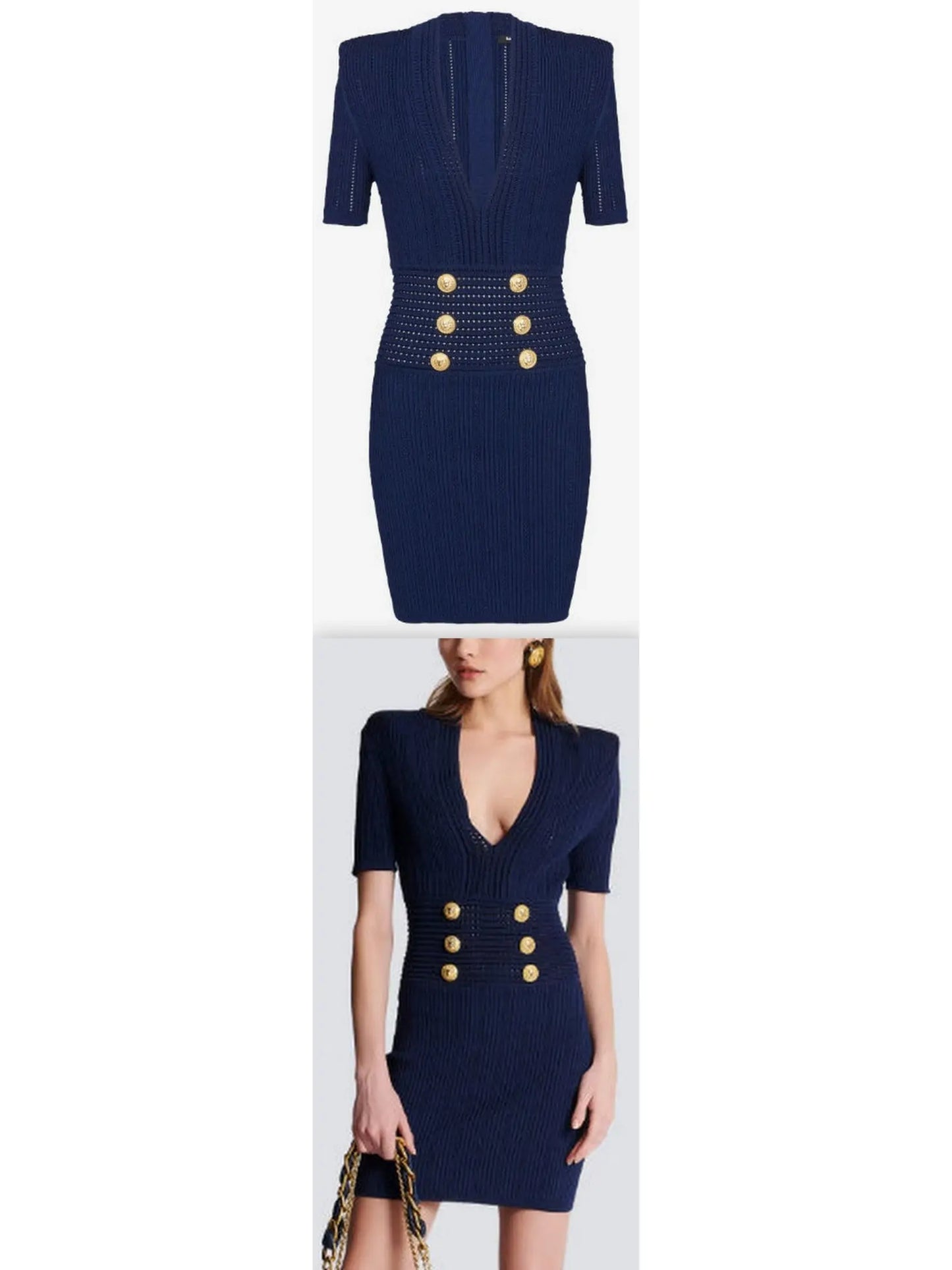 Knit Structured V-Neck Dress - Branna Couture