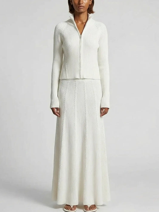 Knit Sweater and Maxi Skirt Set in White - Small - Suits & Sets