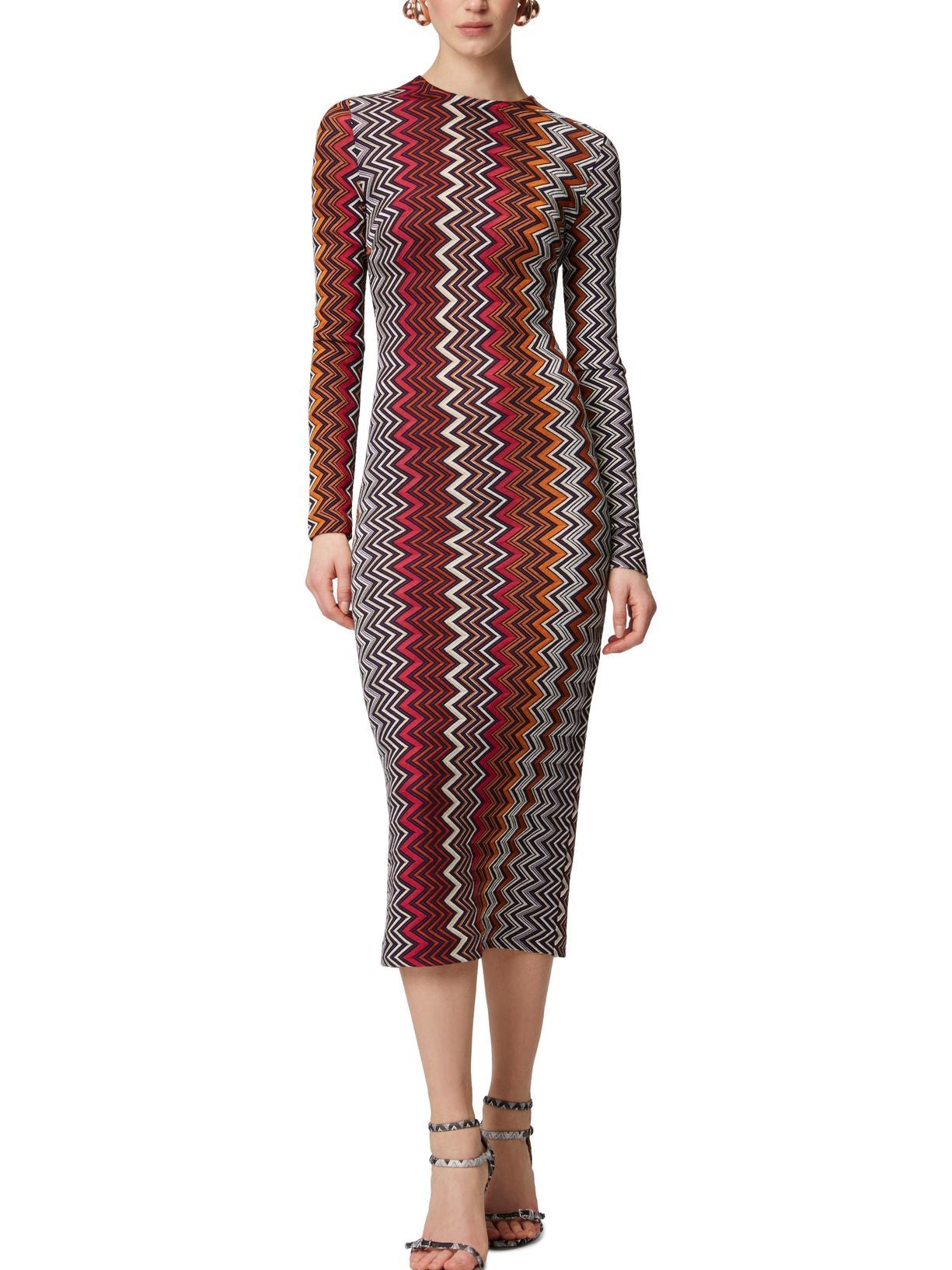 Knit Zig Zag Multicolored Long Sleeve Stretch Midi Dress Branna Couture