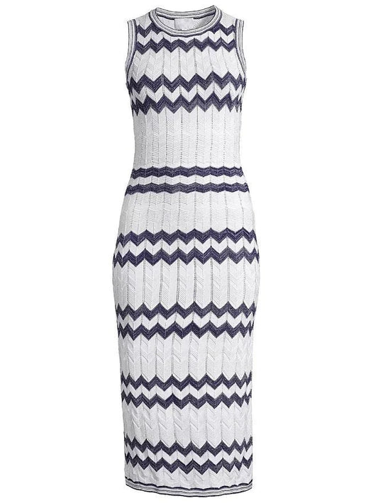 Knit Zigzag Sleeveless Stretch Midi Dress Small Dresses