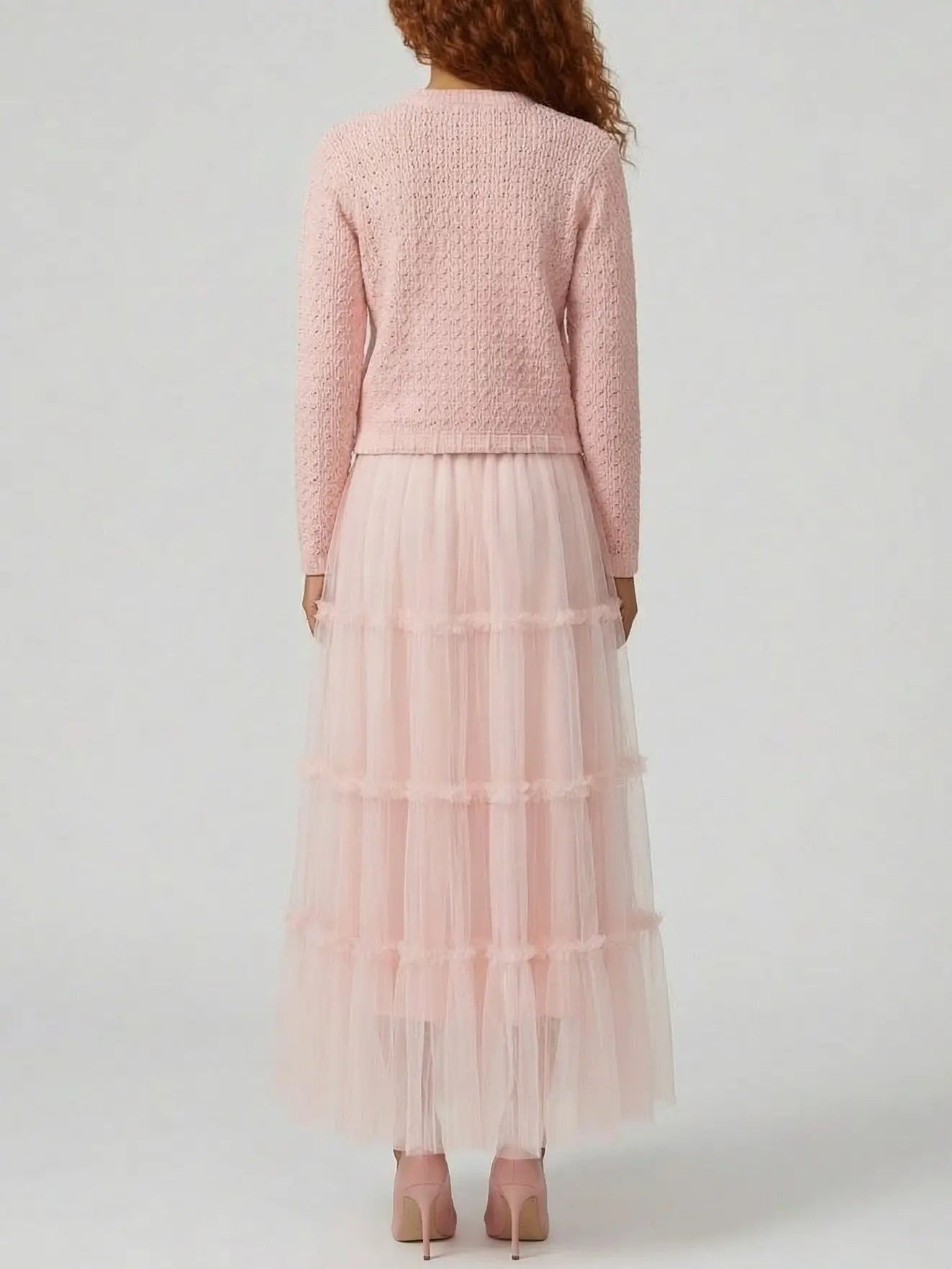 Knit Cardigan and Tiered Tulle Skirt Set - Suits & Sets