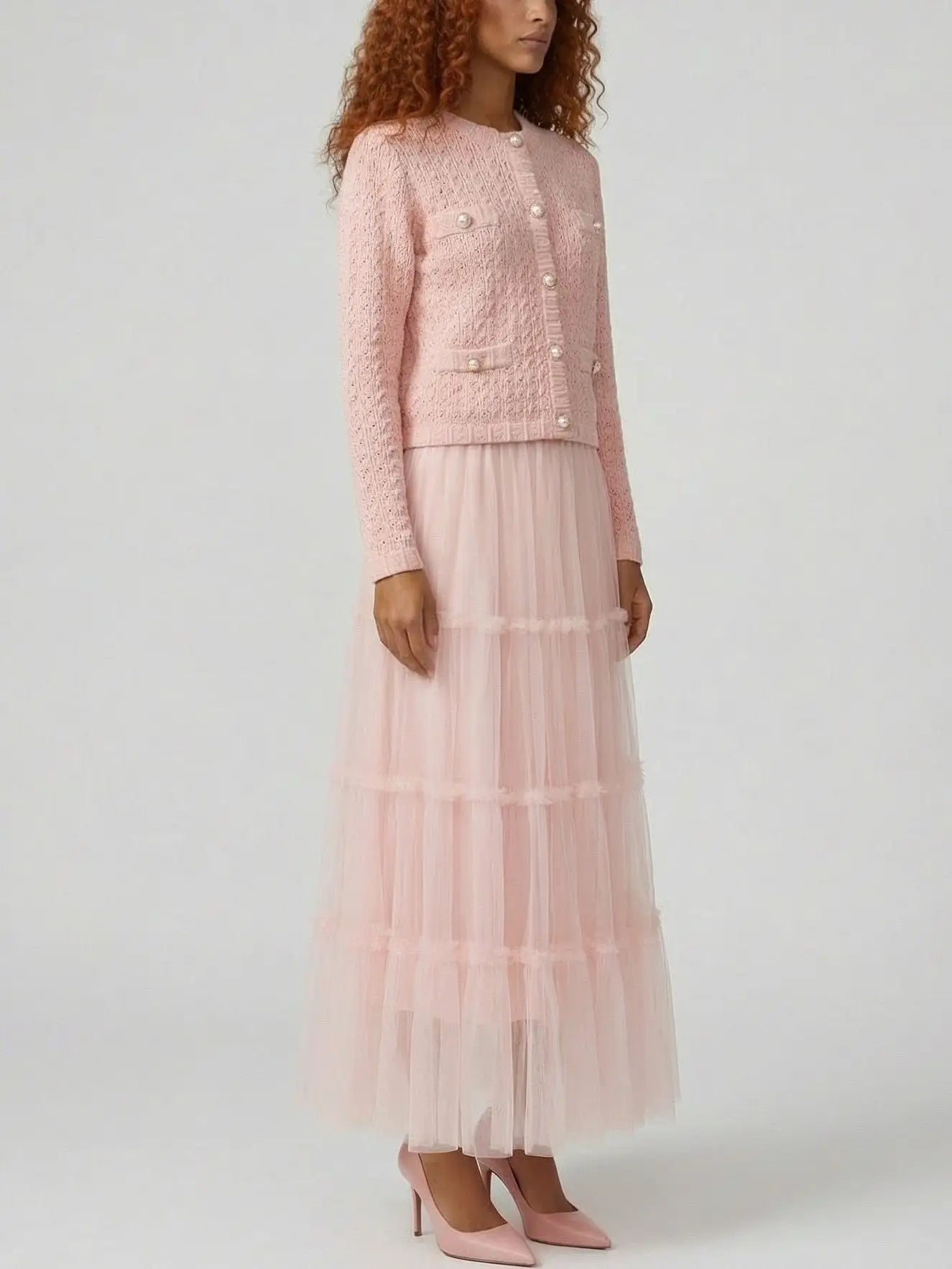 Knit Cardigan and Tiered Tulle Skirt Set - Suits & Sets