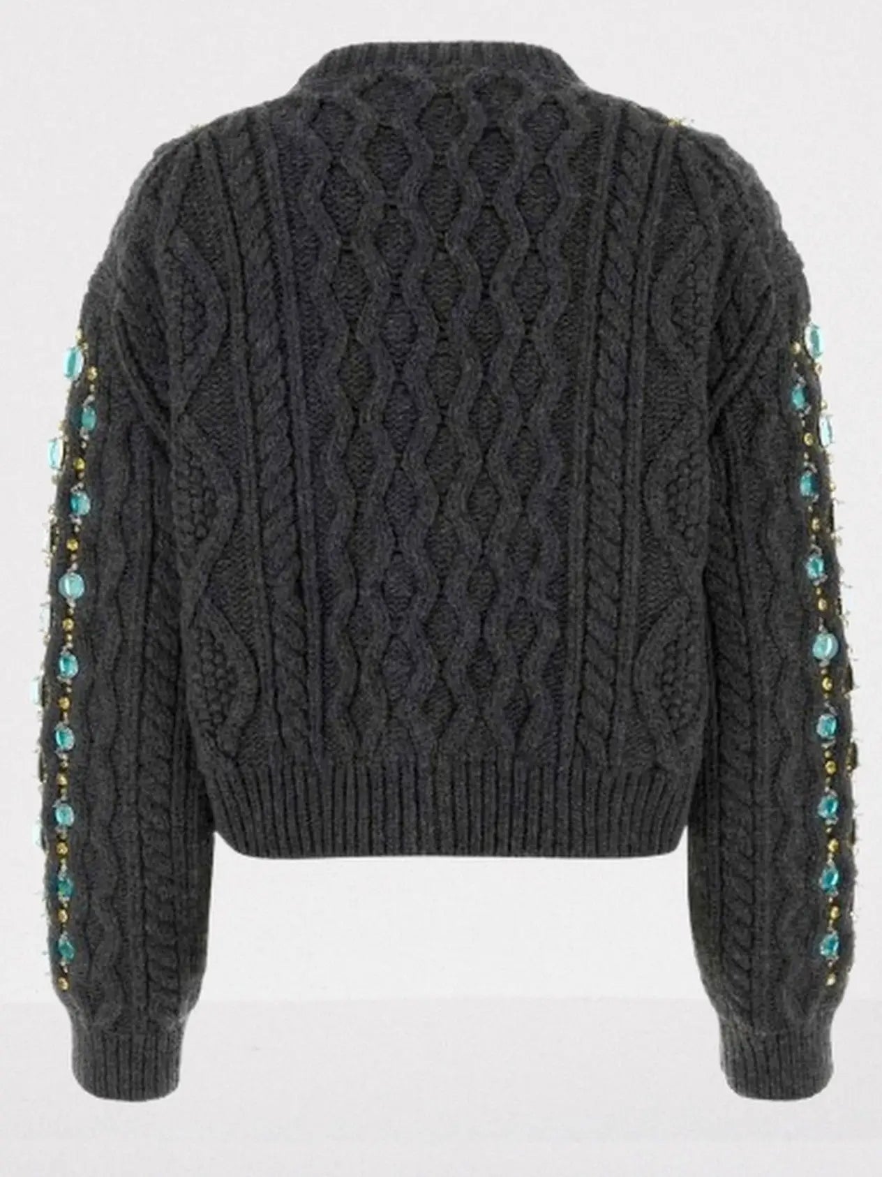 Knit Cardigan with Turquoise Crystal Embellishments - Sweaters & Knitwear