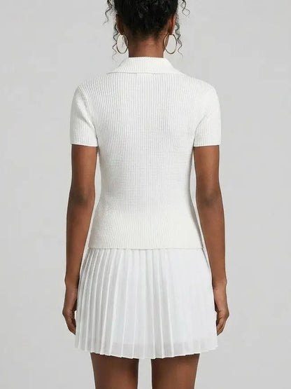 Buttoned Tweed 4-Pocket Cardigan Jacket in White with Matching Mini Skirt - Suits & Sets