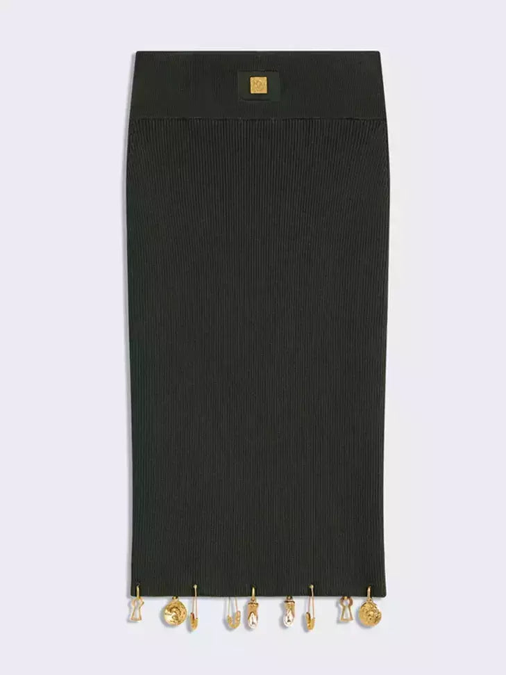 Knit Cropped Sweater and Skirt with Charm Details - Suits & Sets