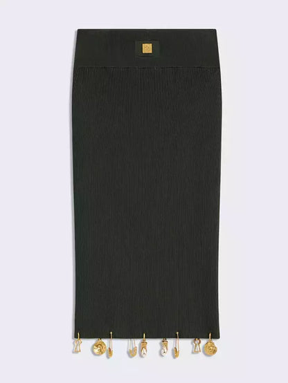 Knit Cropped Sweater and Skirt with Charm Details - Suits & Sets