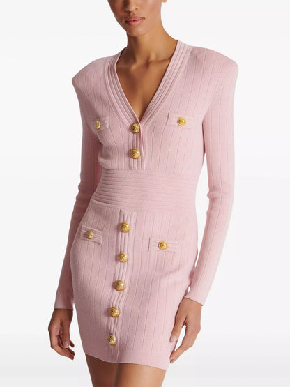 Knit Dress with Gold-Tone Buttons