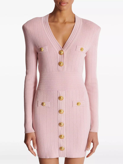 Knit Dress with Gold-Tone Buttons