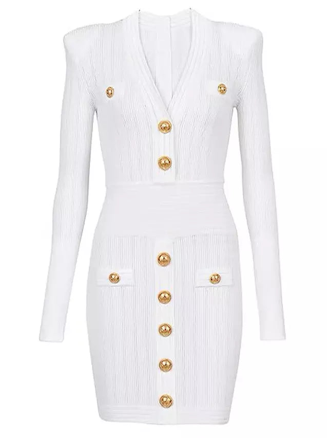 Knit Dress with Gold-Tone Buttons