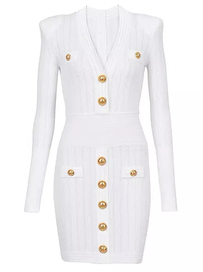 Knit Dress with Gold-Tone Buttons