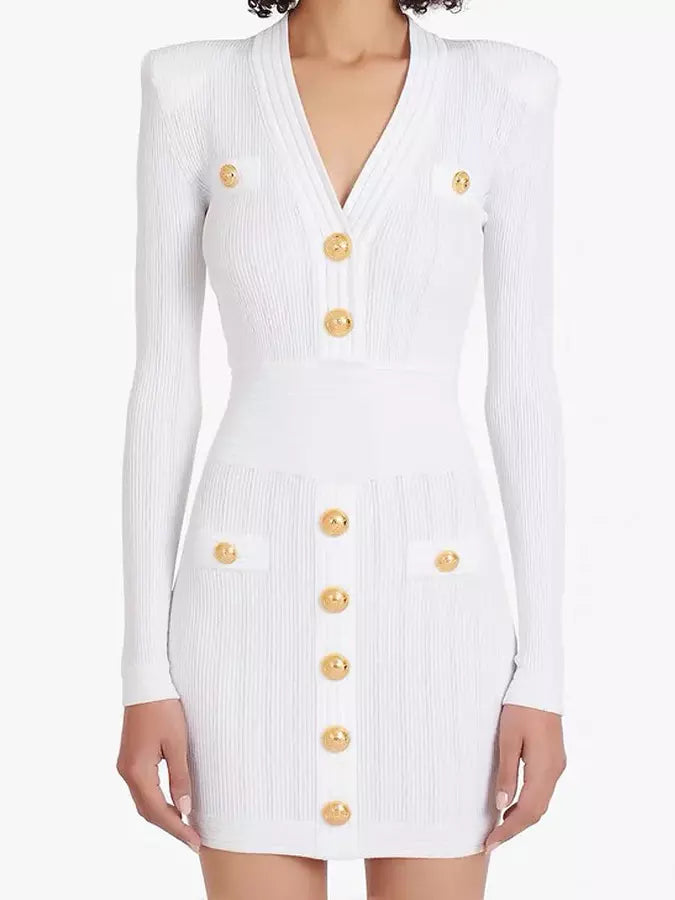 Knit Dress with Gold-Tone Buttons