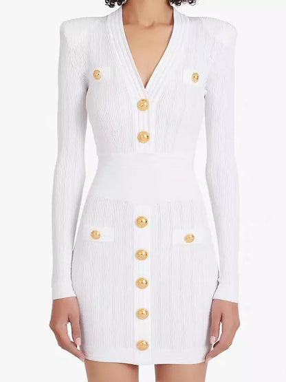 Knit Dress with Gold-Tone Buttons