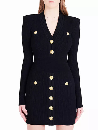 Knit Dress with Gold-Tone Buttons