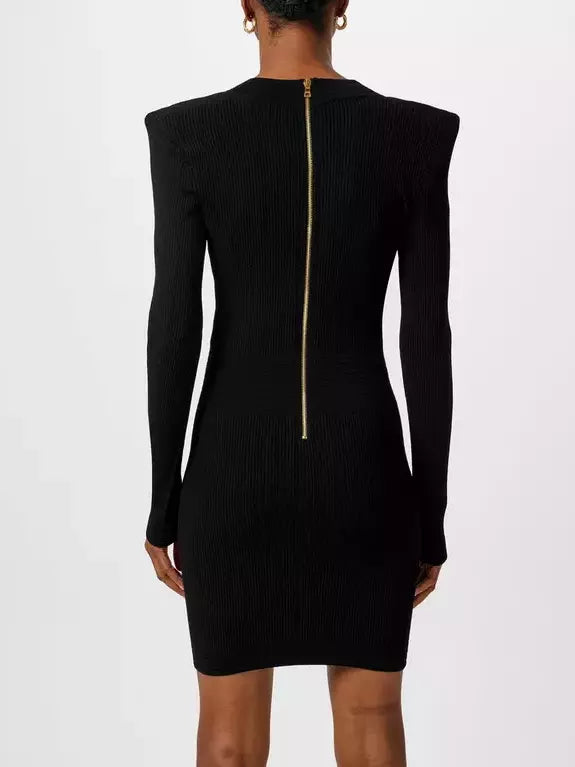 Knit Dress with Gold-Tone Buttons
