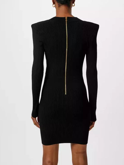 Knit Dress with Gold-Tone Buttons