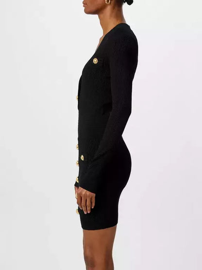 Knit Dress with Gold-Tone Buttons