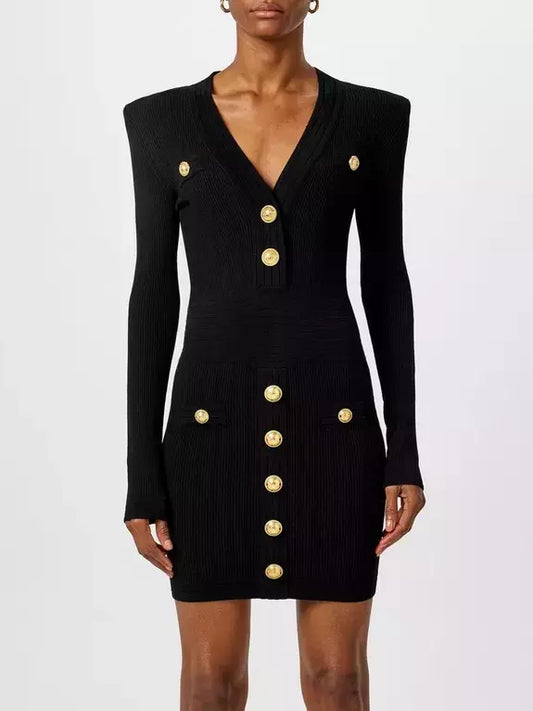 Knit Dress with Gold-Tone Buttons
