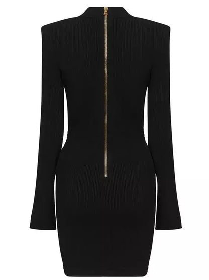 Knit Dress with Gold-Tone Buttons