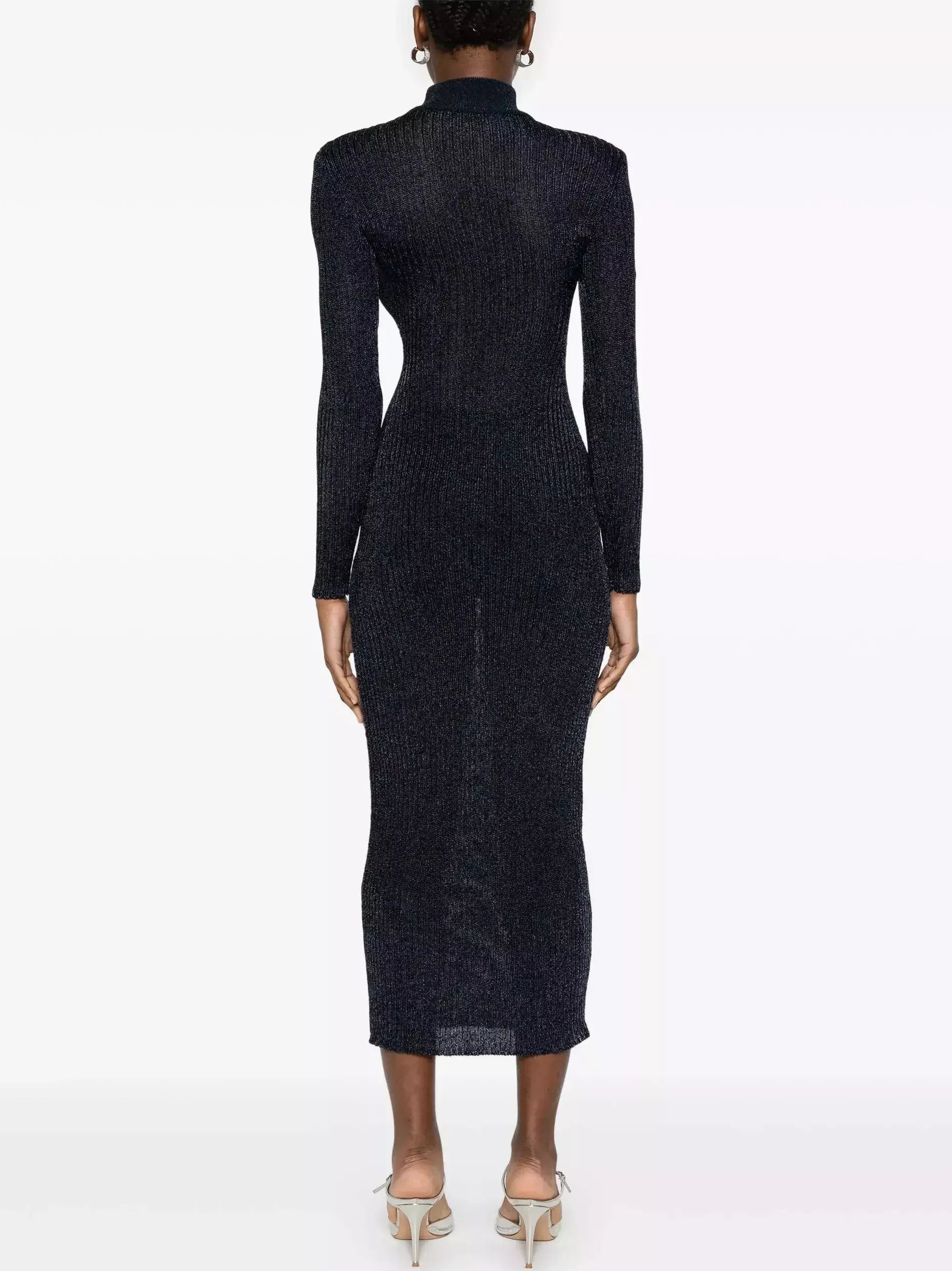 Knit Long-Sleeve High-Neck Sheath Dress - Dresses