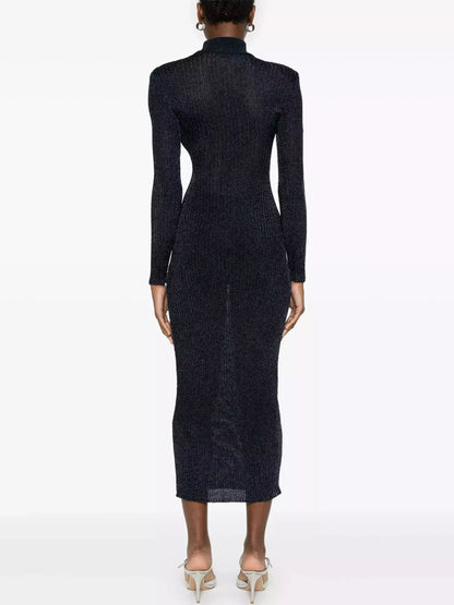 Knit Long-Sleeve High-Neck Sheath Dress - Dresses