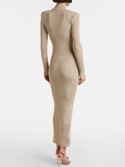 Knit Long-Sleeve High-Neck Sheath Dress - Dresses