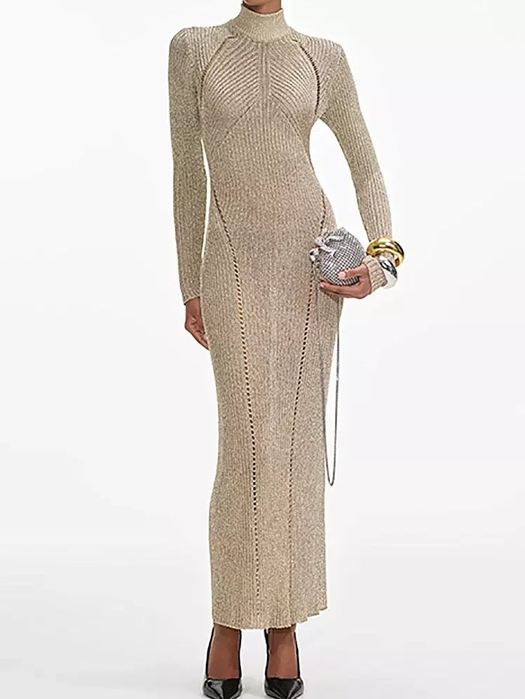 Knit Long-Sleeve High-Neck Sheath Dress - Dresses