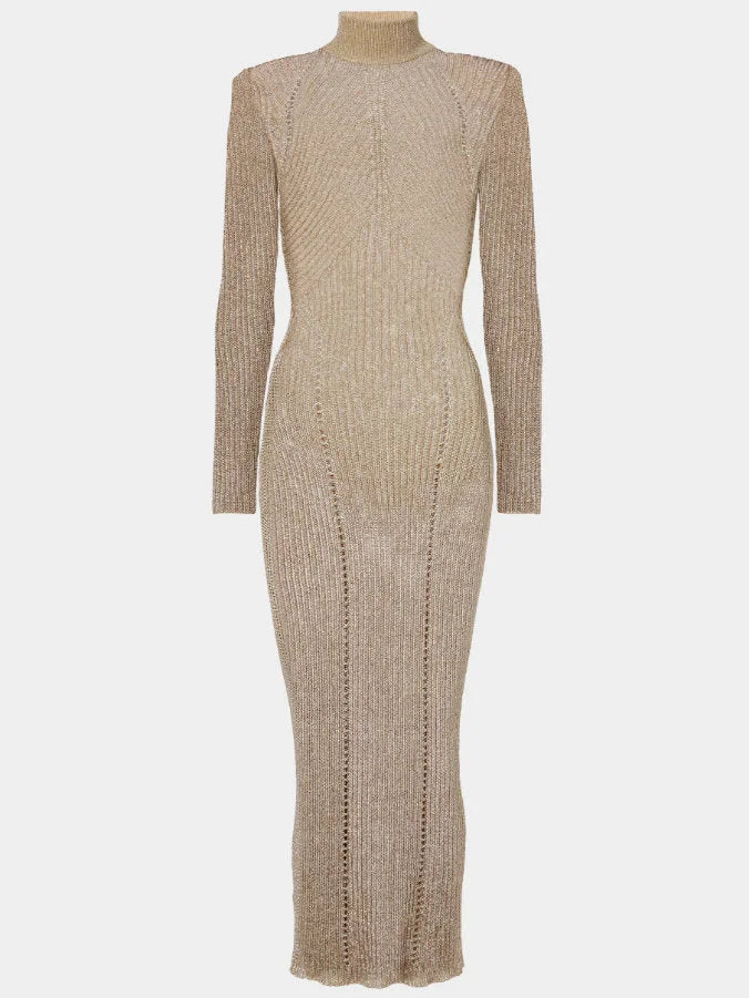 Knit Long-Sleeve High-Neck Sheath Dress - Dresses