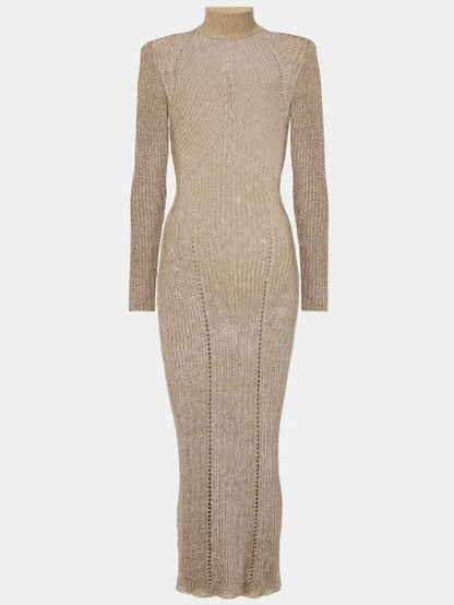 Knit Long-Sleeve High-Neck Sheath Dress - Dresses