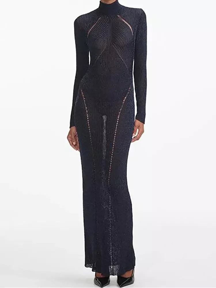 Knit Long-Sleeve High-Neck Sheath Dress - Dresses