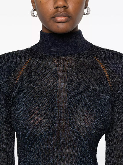 Knit Long-Sleeve High-Neck Sheath Dress - Dresses
