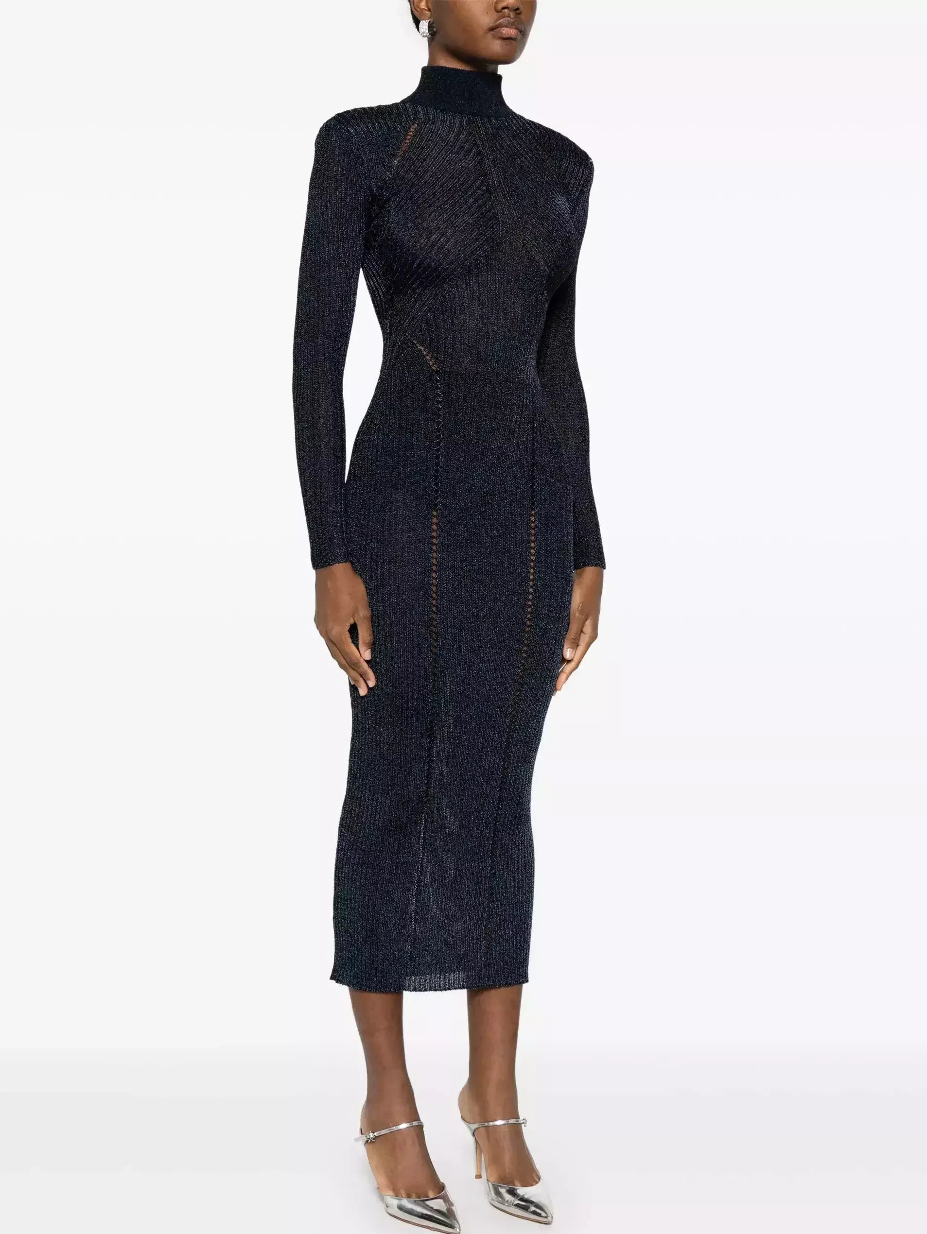 Knit Long-Sleeve High-Neck Sheath Dress - Dresses