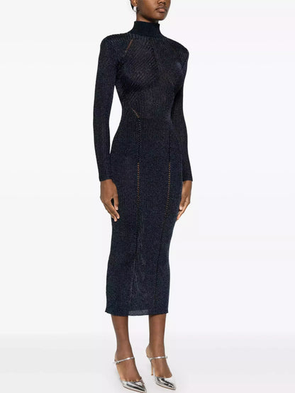 Knit Long-Sleeve High-Neck Sheath Dress - Dresses