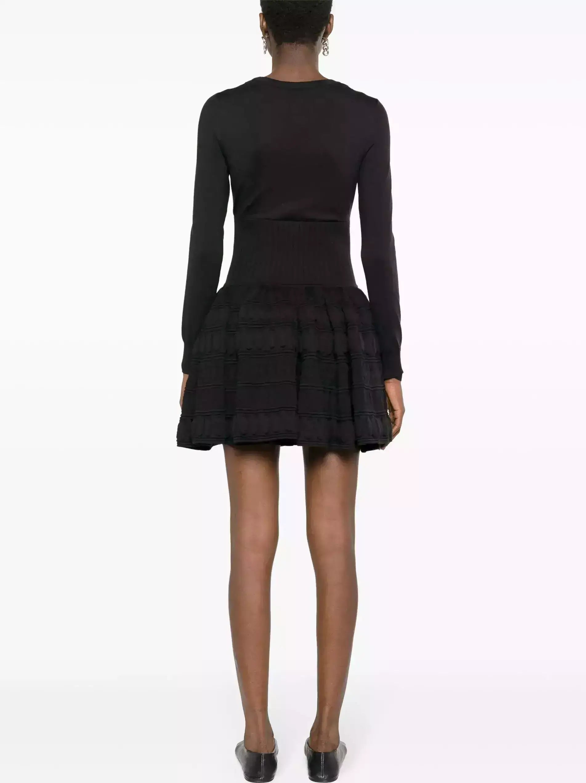 Knit Paneled Long-Sleeve Mini Skater Dress - Dresses