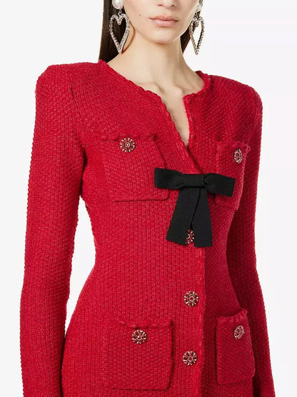 Knit Red Mini Dress with Bow