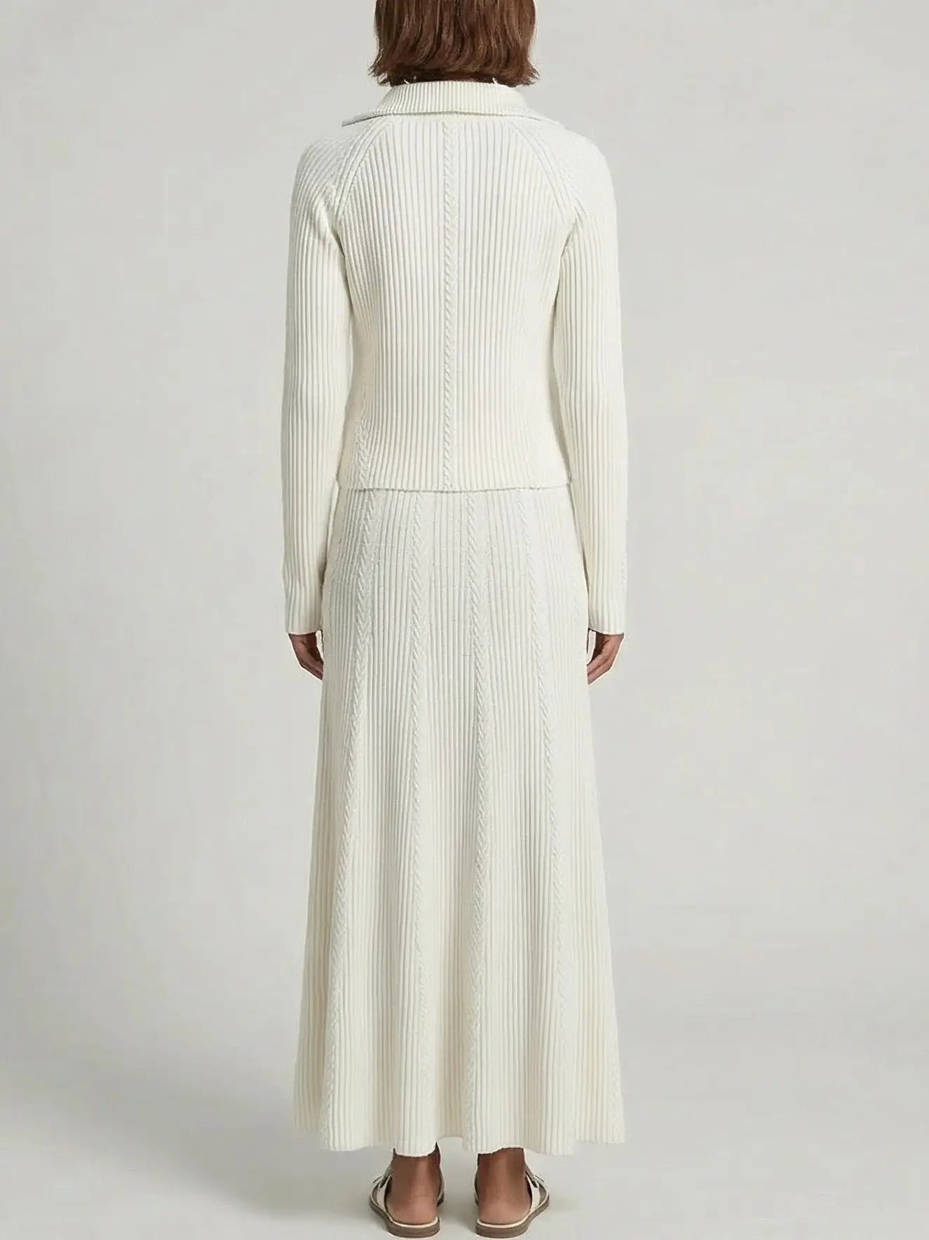 Knit Sweater and Maxi Skirt Set in White - Suits & Sets