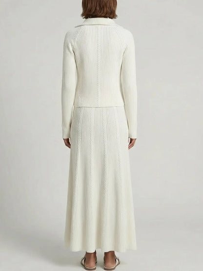 Knit Sweater and Maxi Skirt Set in White - Suits & Sets