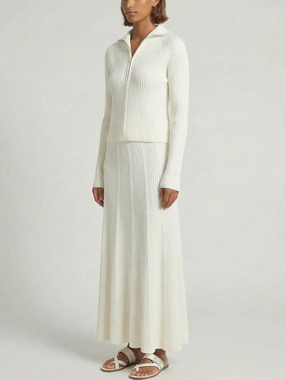 Knit Sweater and Maxi Skirt Set in White - Suits & Sets