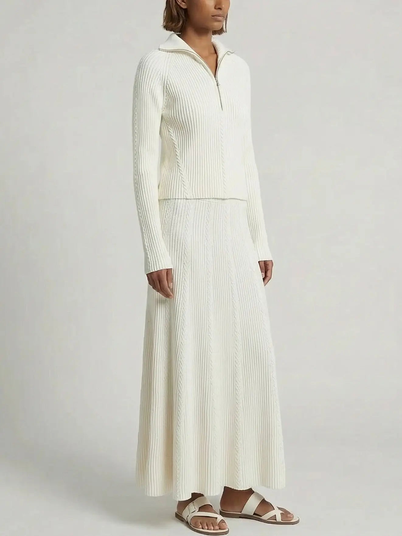 Knit Sweater and Maxi Skirt Set in White - Suits & Sets
