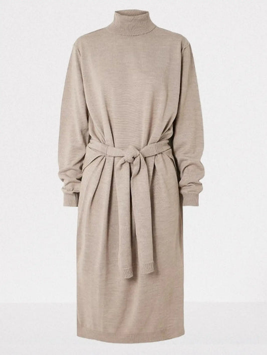 Knit Tie-Waist Turtleneck Midi Dress - Dresses