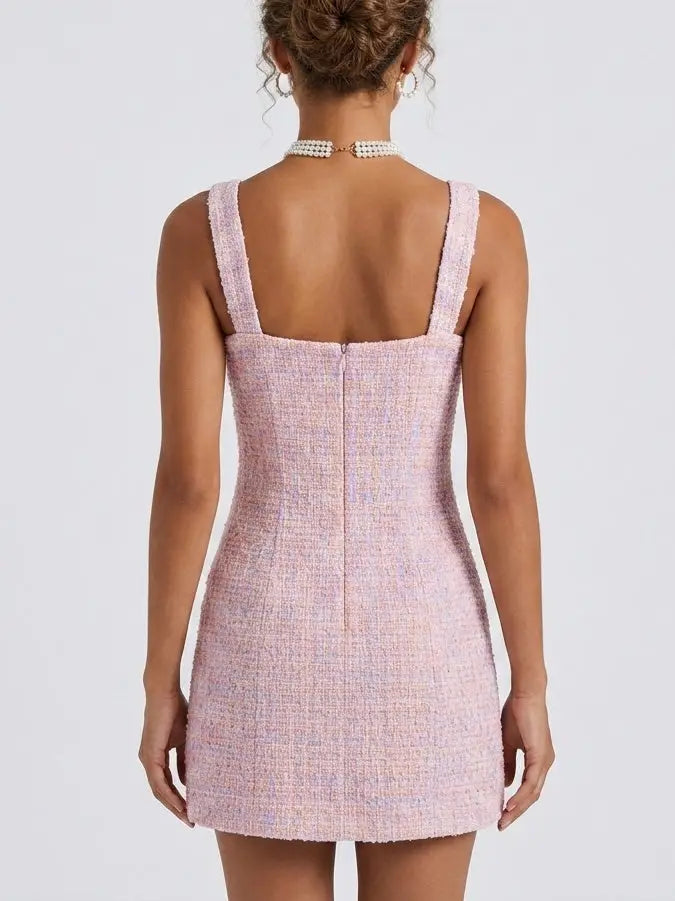 Knit Tweed Halterneck Mini Dress - Dresses